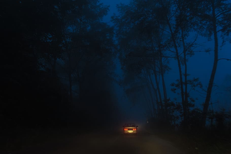 nature, outdoors, road, car, night, light, flare, weather, highway