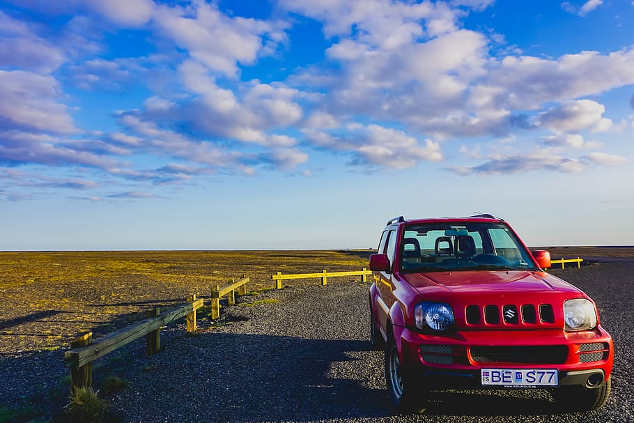 drive, road, red, jeep, iceland, road trip, sky, car, cloud - sky HD wallpaper