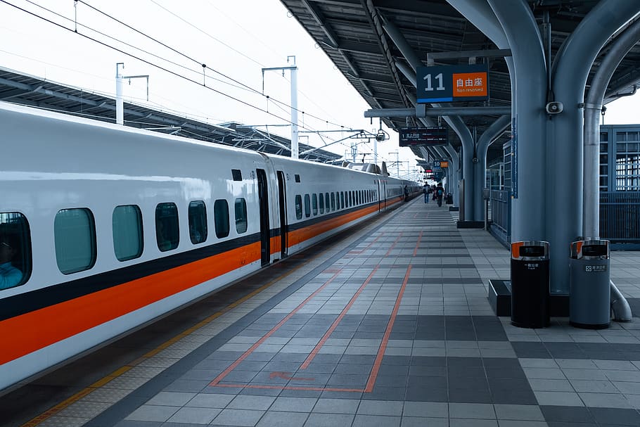 white and orange train, public transportation, rail transportation HD wallpaper