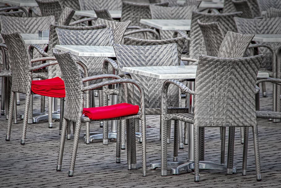 chairs, red, silver, metal, dining tables, white, blanket, shine HD wallpaper