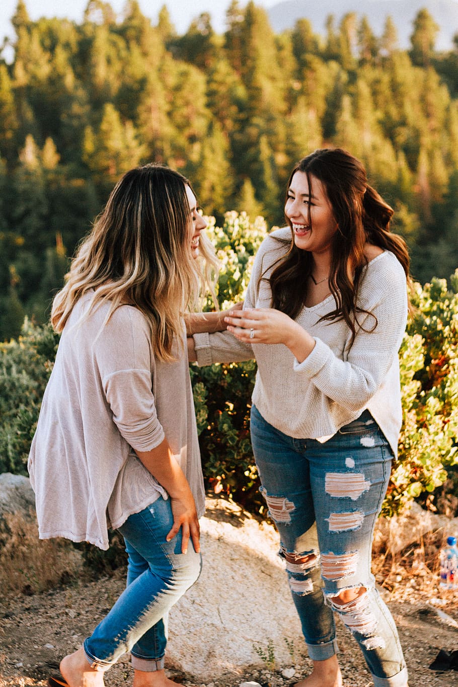 two people, women, smiling, togetherness, emotion, happiness HD wallpaper