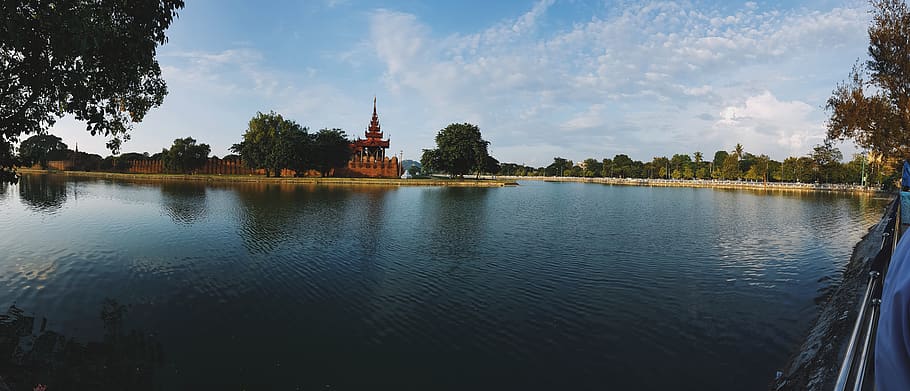 myanmar (burma), mandalay, water, tree, sky, plant, cloud - sky, HD wallpaper