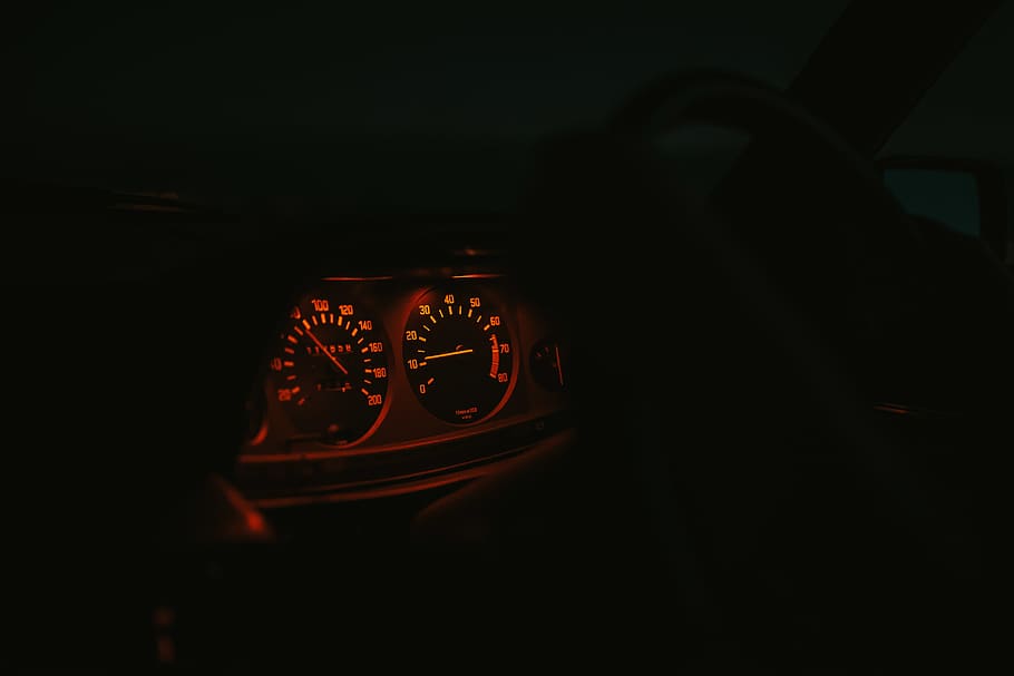 vehicle instrument cluster panel, light, dashboard, dark, speedometer