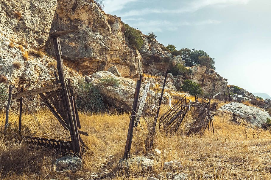 fence, mountain, stone, nature, landscape, scenic, plant, day HD wallpaper