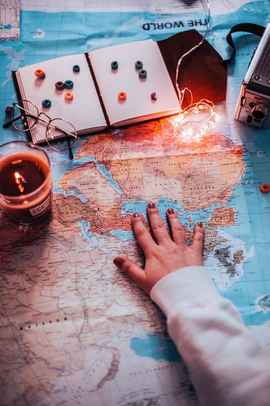 person touching world map, human hand, real people, high angle view HD wallpaper