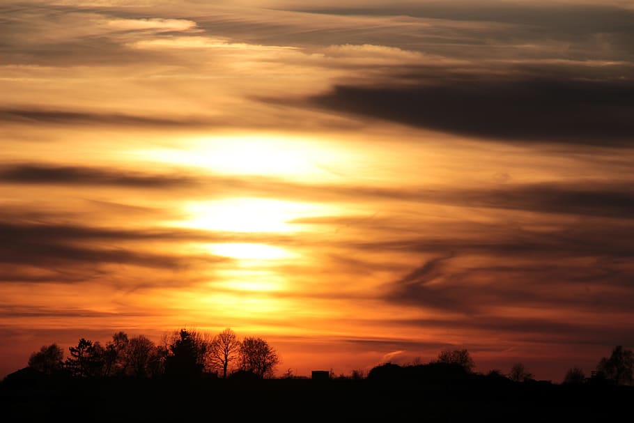 sunset, nature, eve, evening, dark, cloud - sky, silhouette HD wallpaper