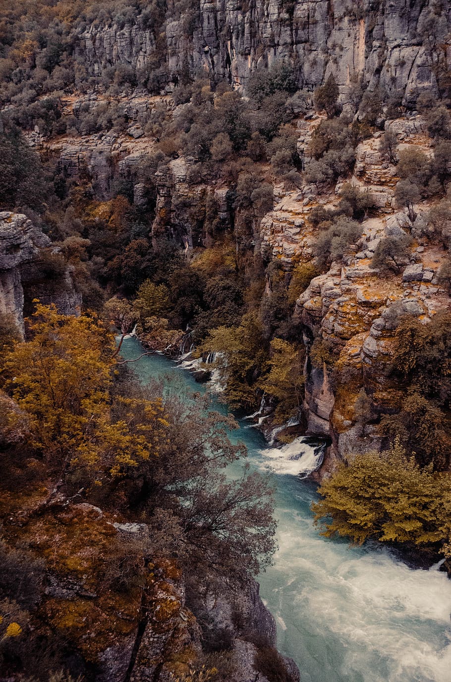 Aerial Photography of River, bird's eye view, cliffs, colors HD wallpaper