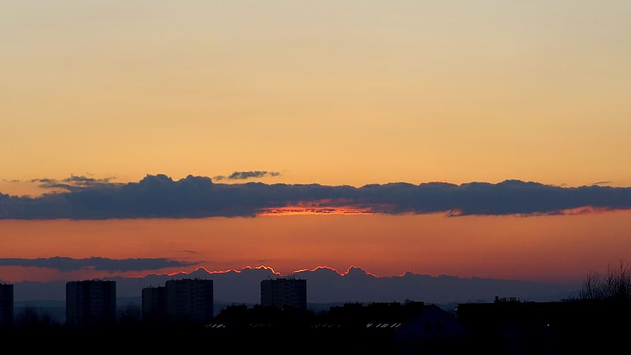 sky, clouds, west, twilight, nature, landscape, the horizon HD wallpaper