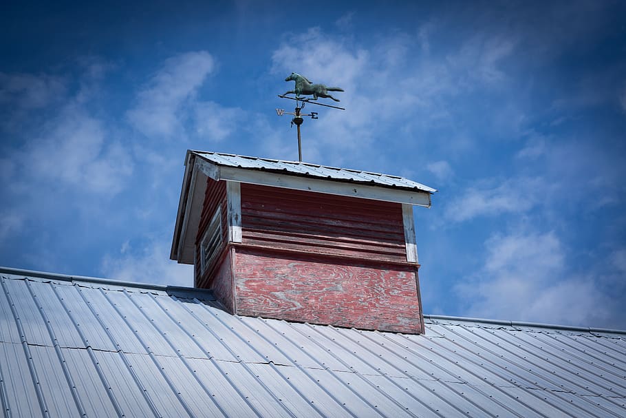 weather, vane, direction, barn, blue, sky, rural, farm, cupola HD wallpaper