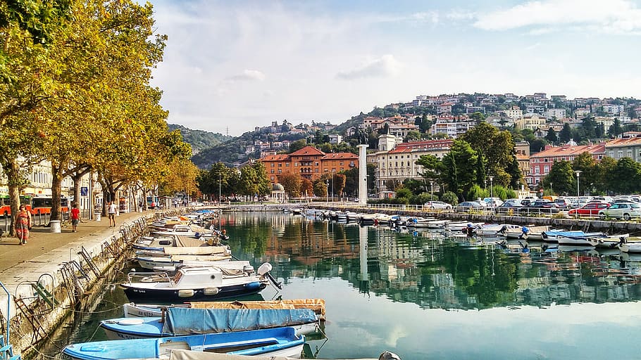 rijeka, croatia, port, city, landscape, nautical vessel, water, HD wallpaper