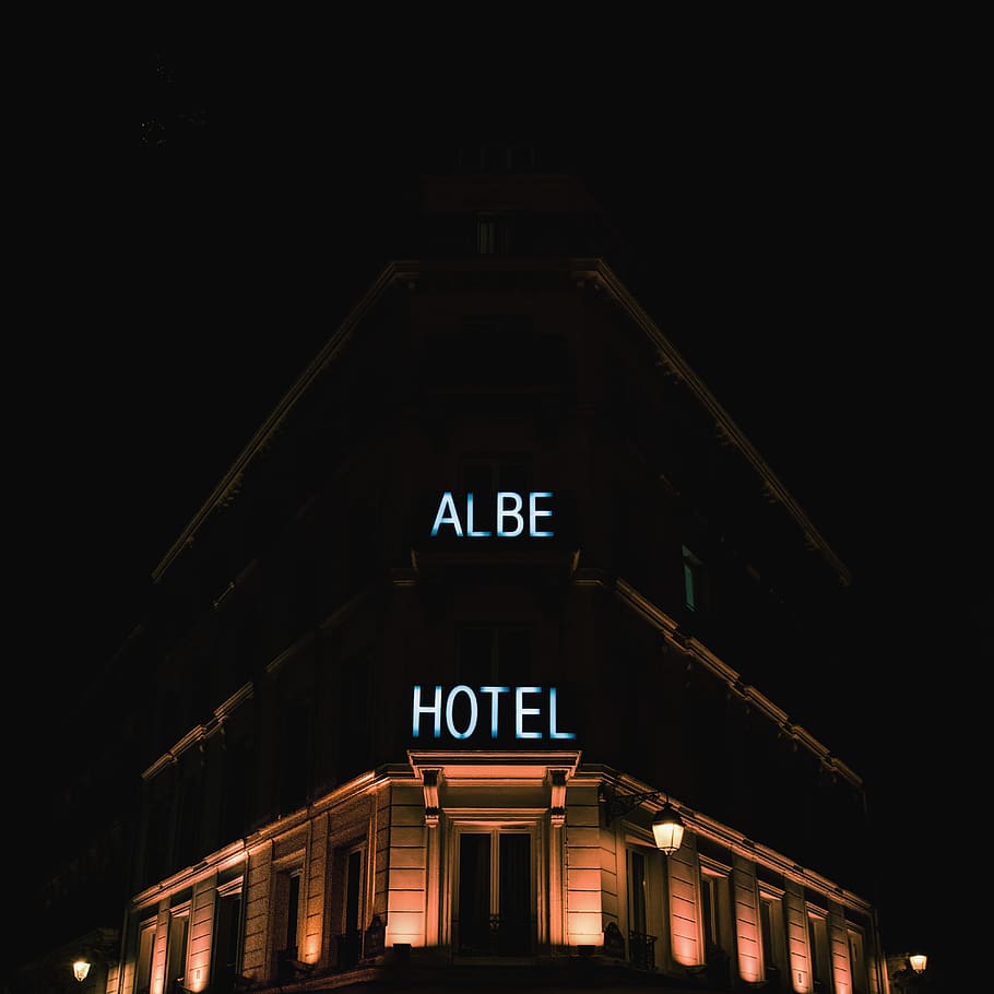 lighted Albe Hotel building, night, architecture, built structure HD wallpaper