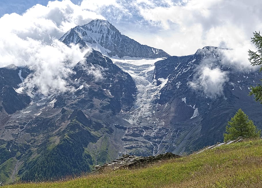 alpine, mountain, snowcap, glacier, switzerland, landscape HD wallpaper