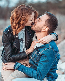 Man And Woman About To Kiss, affection, couple, fun, love, outdoors HD wallpaper