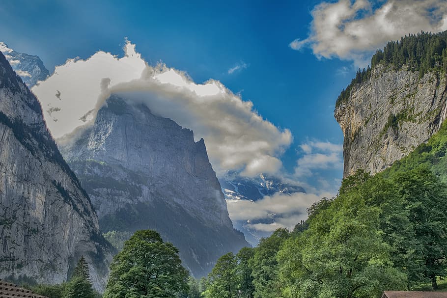 landscape, mountains, clouds, alps, green, switzerland, cloud - sky HD wallpaper