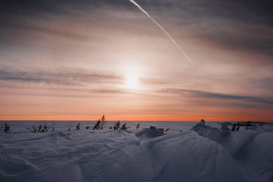 sunlight through clouds over snow field, ice, sky, nature, landscape HD wallpaper