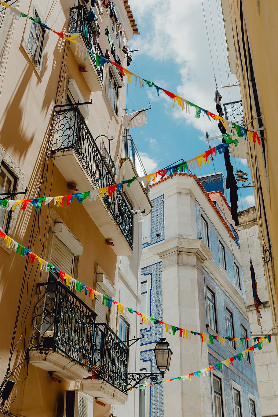 Streets decorated for the Saint Anthony Feast in Lisbon, Portugal, HD wallpaper