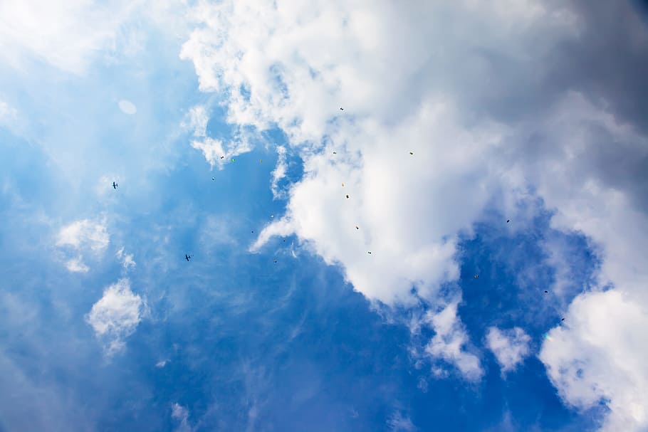 sky, flying, skydiving, people, skydiver, skydivers, risk, blue HD wallpaper