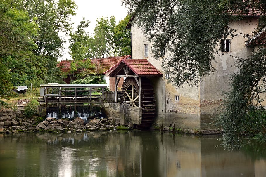 mill, old, water, building, historically, architecture, waterwheel, HD wallpaper