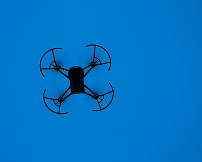 black quadcopter, sky, silhouette, nature, transportation, helicopter HD wallpaper