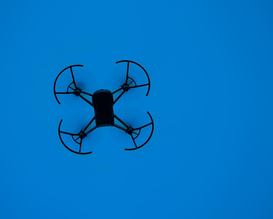 black quadcopter, sky, silhouette, nature, transportation, helicopter HD wallpaper