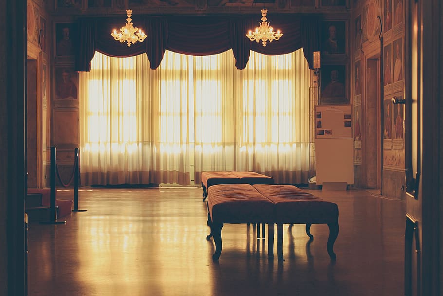 ottoman bench inside house, seat, curtain, indoors, no people HD wallpaper