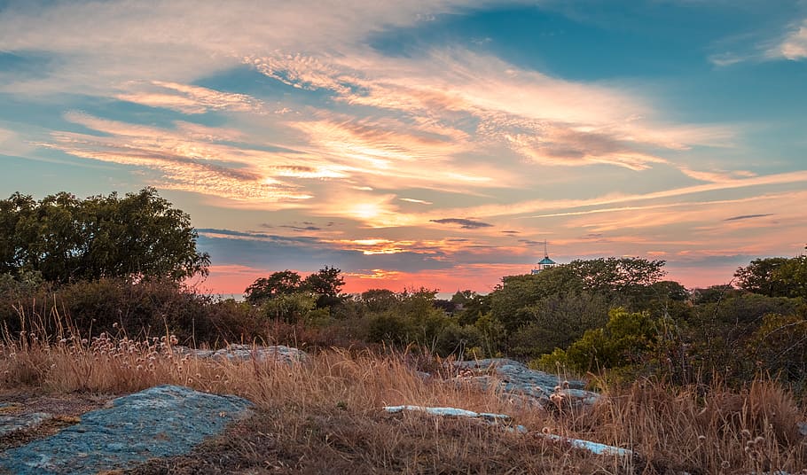 denmark, ertholmene, sunset, rocks, nature, wild, blue sky HD wallpaper