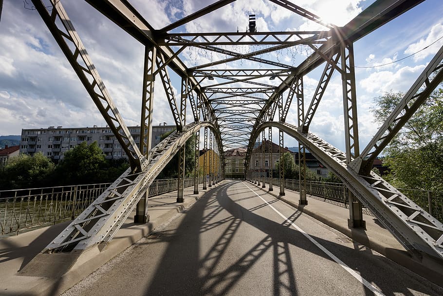 austria, leoben, truss, shadow, lines, bridge, bow, grey, geometry HD wallpaper