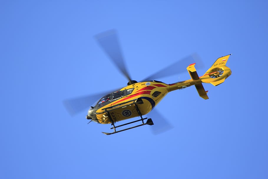 Yellow Hellicopter Flying, aviation, flight, sky, air vehicle HD wallpaper