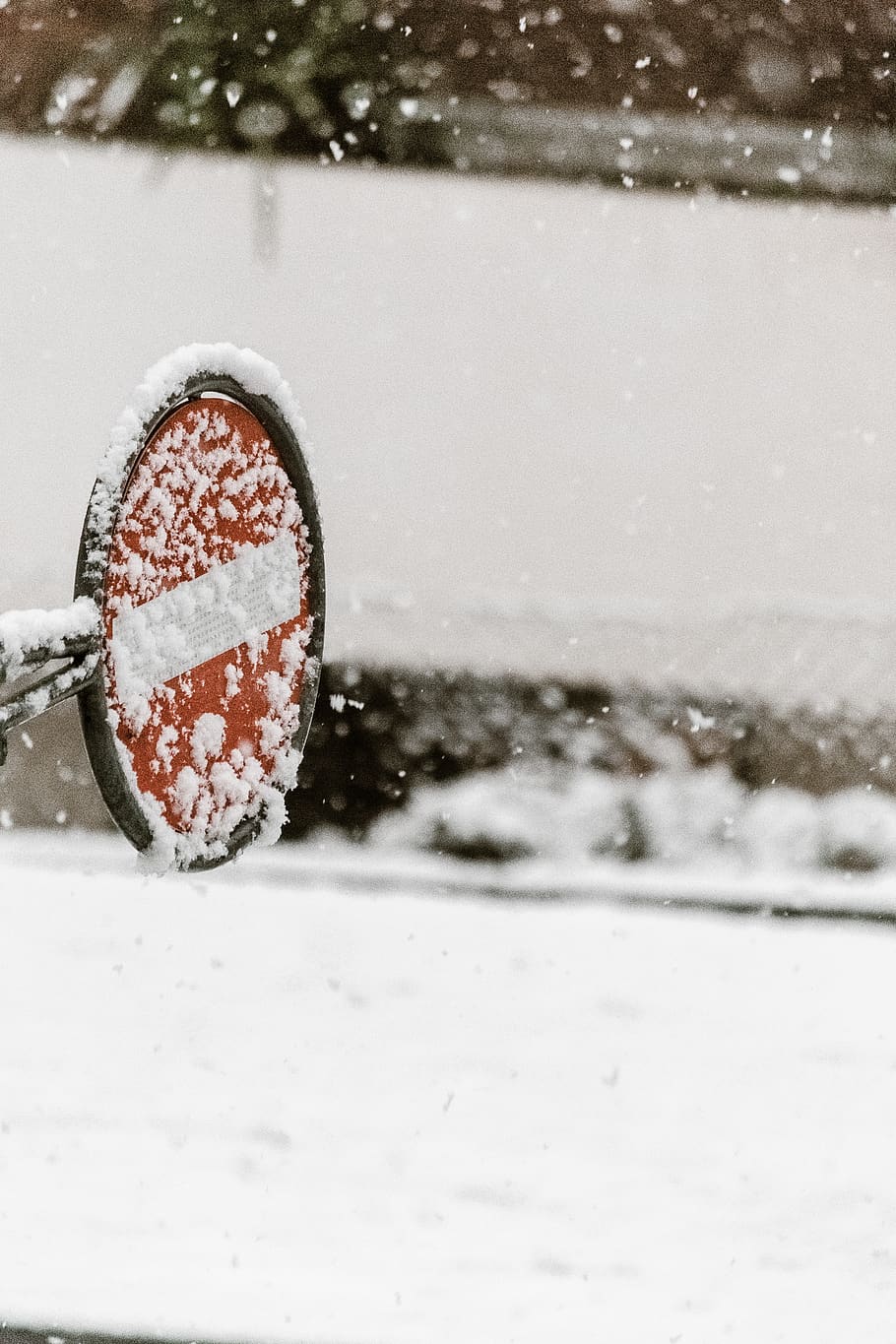 Red Stop Traffic Sign Covered in Snow, blurred background, close-up HD wallpaper