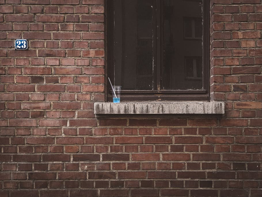 closed glass window, brick, brick wall, architecture, wall - building feature HD wallpaper