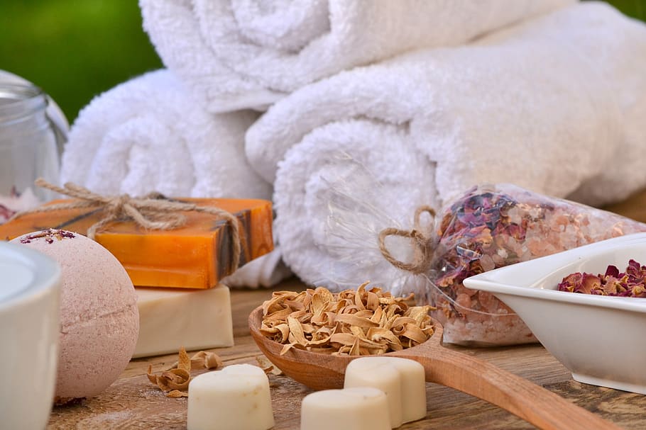 herbs, soap, recreation, spa, health, cosmetics, towel, body care HD wallpaper