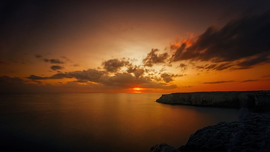 Scenic View of Ocean During Dusk, beach, calm, clouds, dawn, environment HD wallpaper