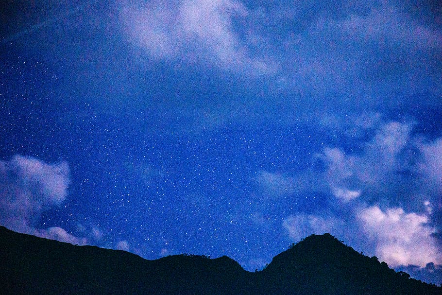 philippines, banaue, mountain, sky, blue, shadow, dark, star, HD wallpaper