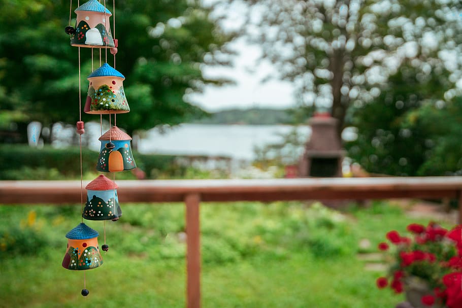 Shallow Focus Photography of Windchimes, blur, color, daylight, HD wallpaper