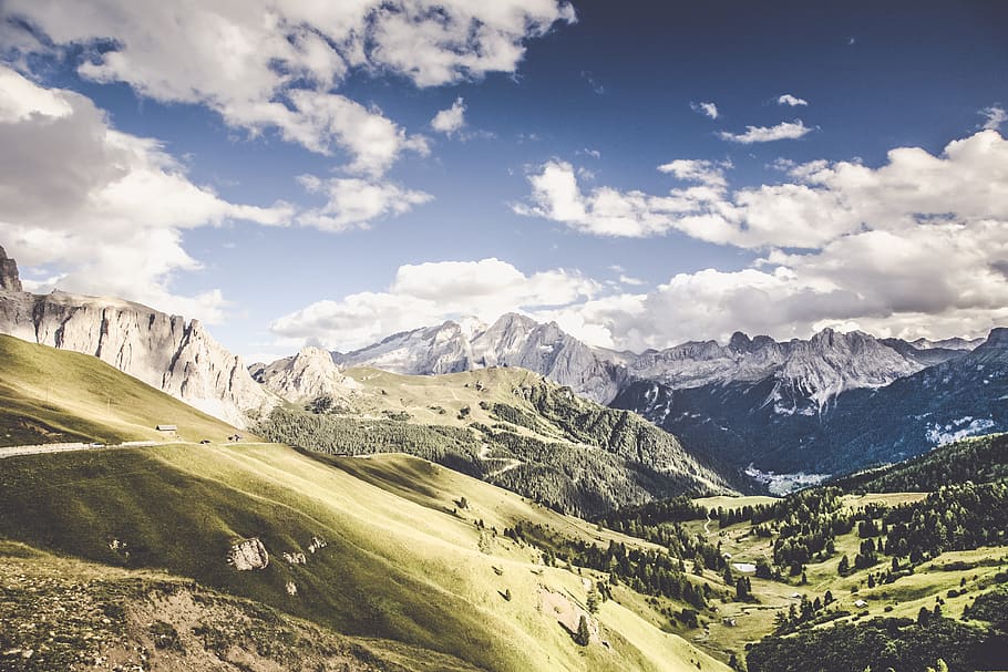 mountains and hills under clouds, nature, mountain range, outdoors HD wallpaper
