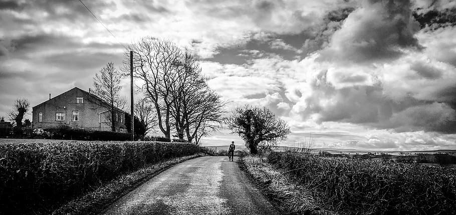 nature, outdoors, human, person, countryside, road, path, rural