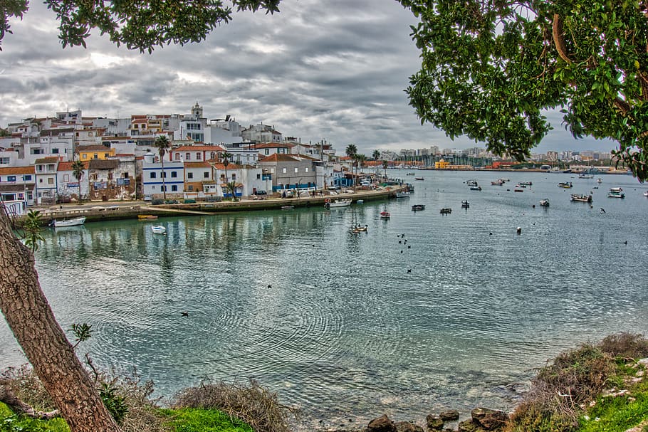 algarve, portugal, bay, tourism, mar, ferragudo, village, litoral, HD wallpaper