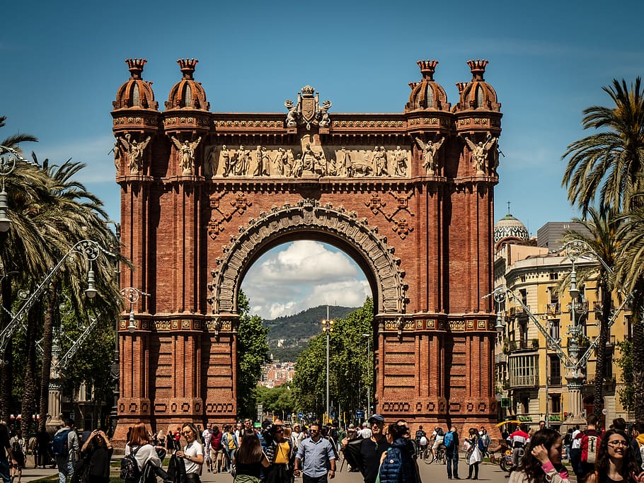 People Standing Near Brown Arched Gate, architectural design, HD wallpaper