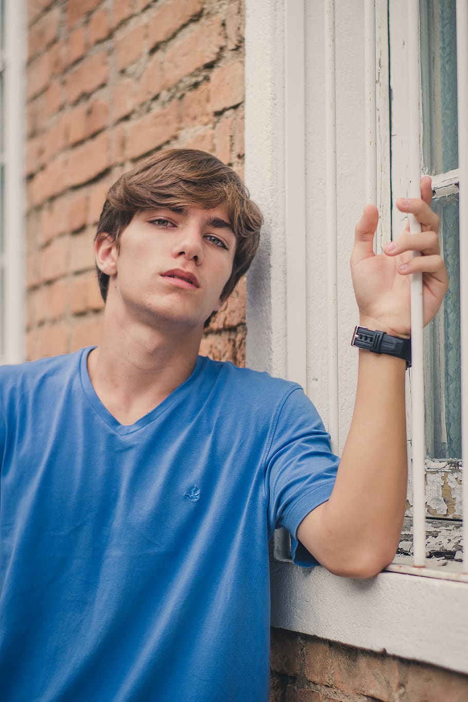 Man Leaning On Wall Near White Window, fine-looking, model, person HD wallpaper