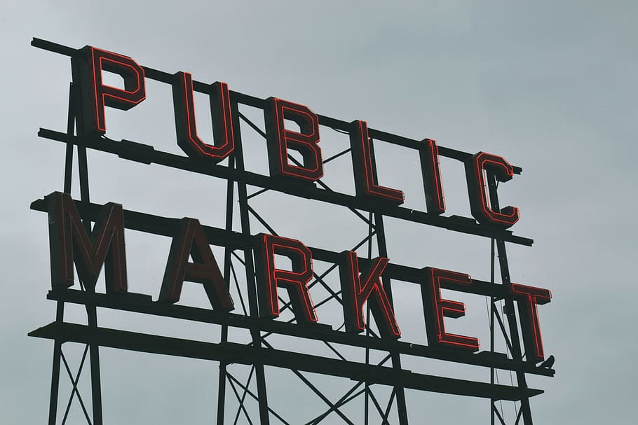 seattle, pike place market, united states, pnw, neon, washington, HD wallpaper