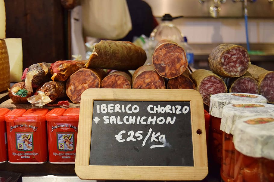 sausage, iberian chorizo, paella, sausages, meat, spanish cuisine, HD wallpaper