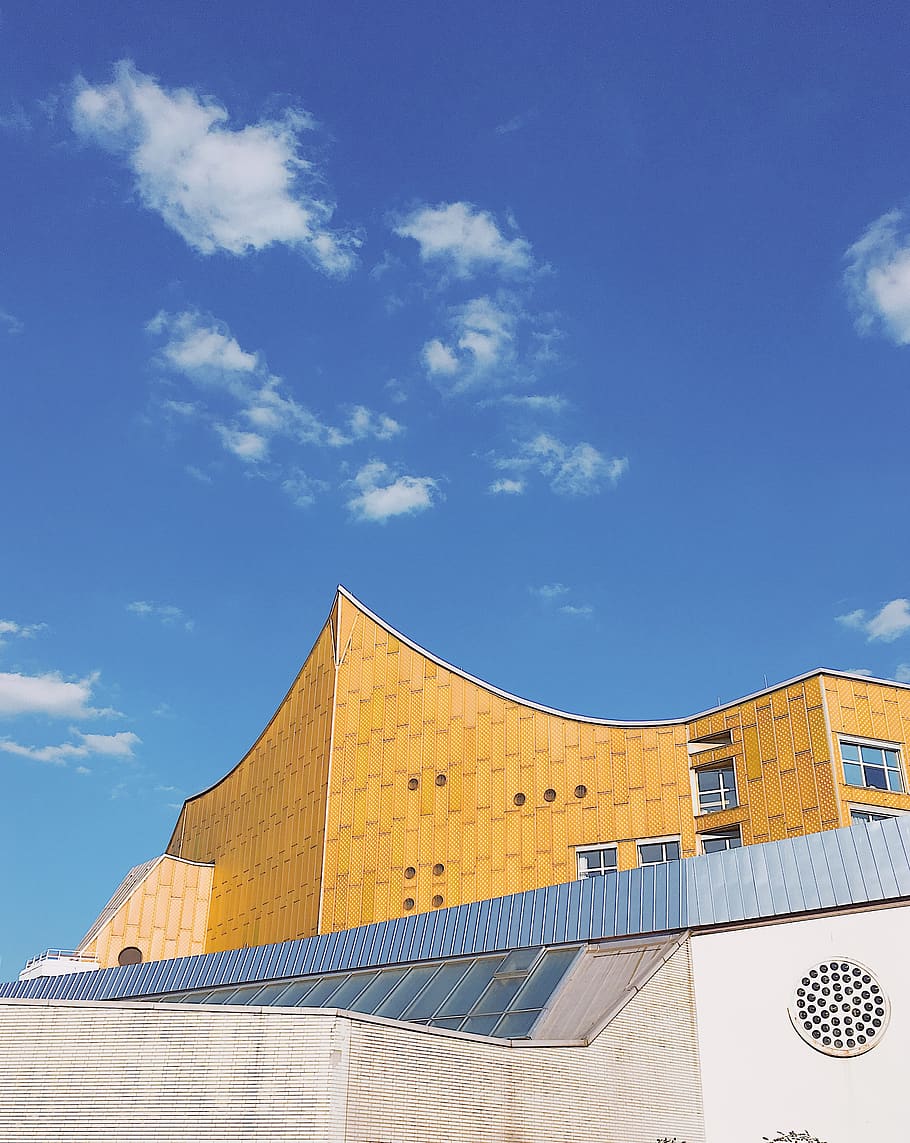 germany, berlin, herbert-von-karajan-straße 1, yellow, blue HD wallpaper