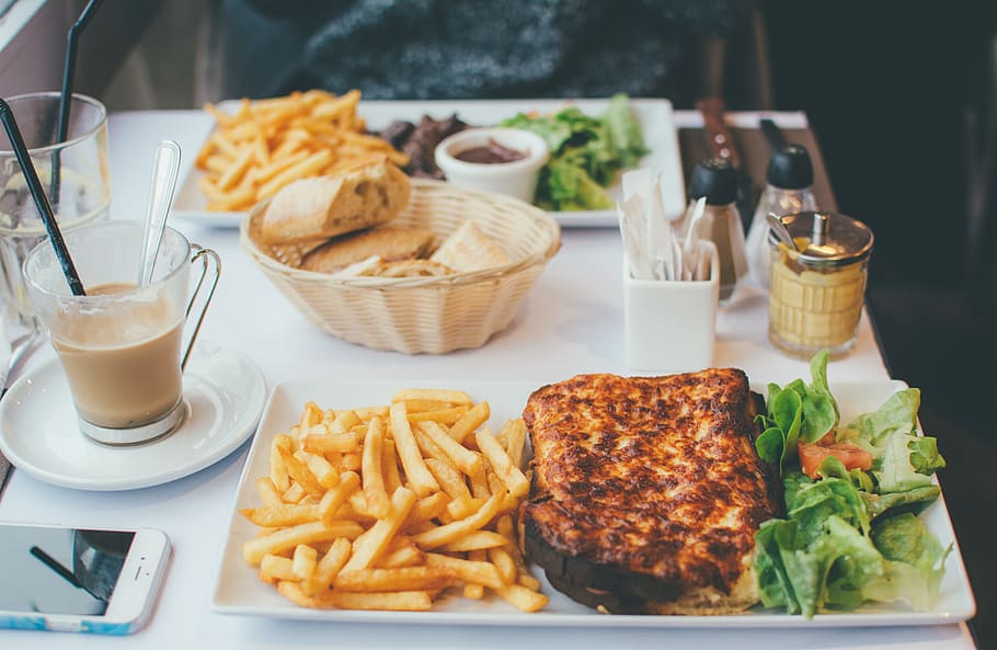 Assorted Foods on Table, basket, bread, breakfast, coffee, delicious HD wallpaper