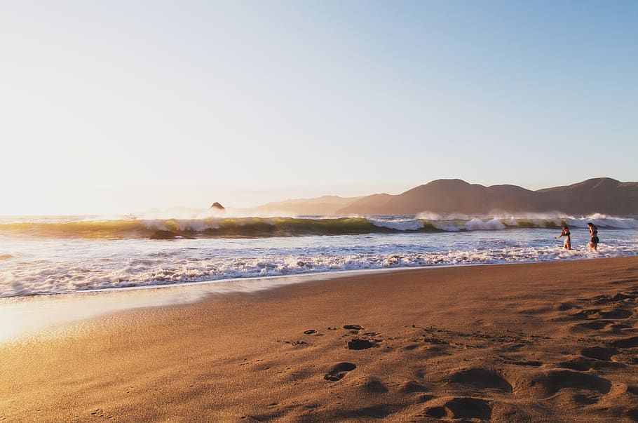 sea, ocean, water, waves, nature, horizon, blue, sky, clouds HD wallpaper