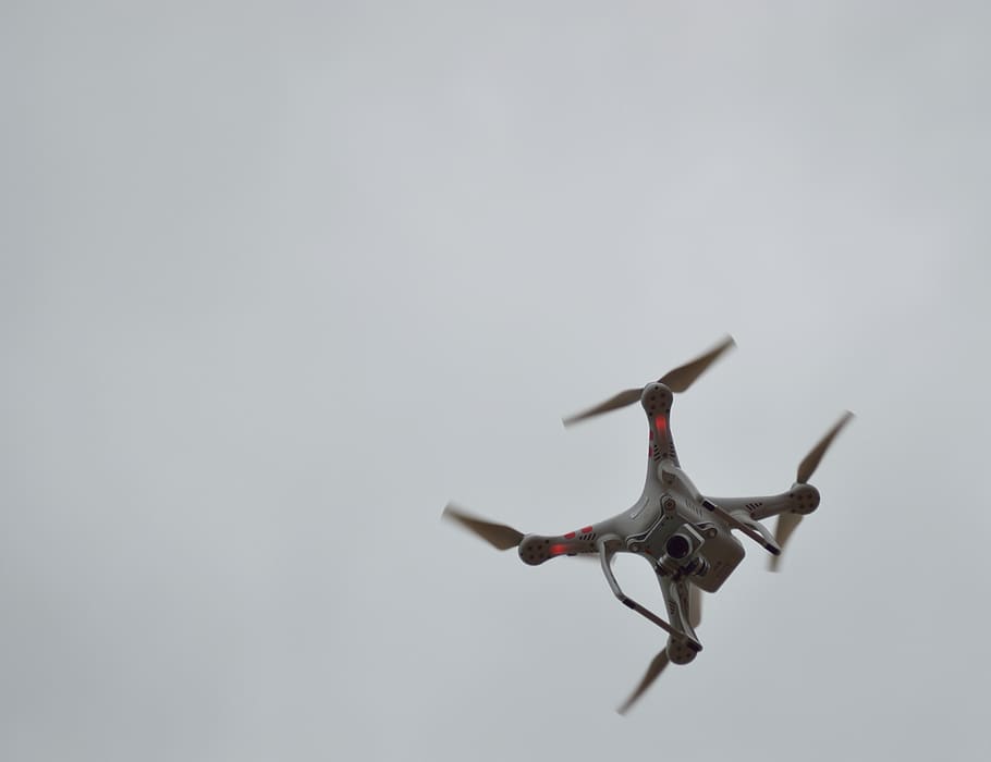 Gray Quadcopter on Flight, aerial, camera, control, drone, filming HD wallpaper
