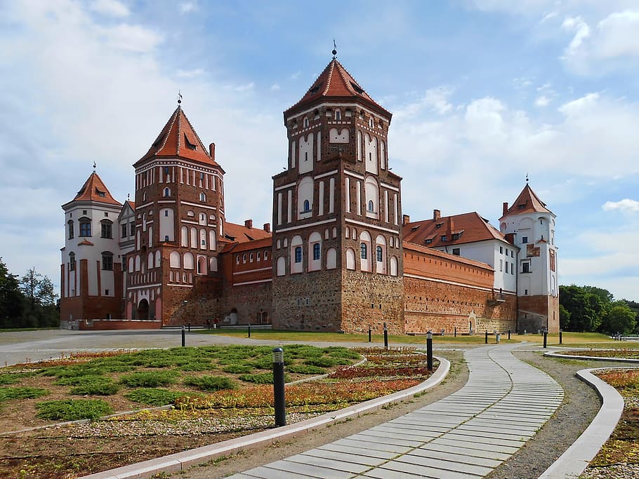 belarus, sky, building, castle, house, landmark, old, wall, HD wallpaper