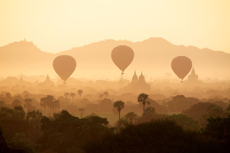 three air balloon during daytime, hot air balloon, air vehicle HD wallpaper