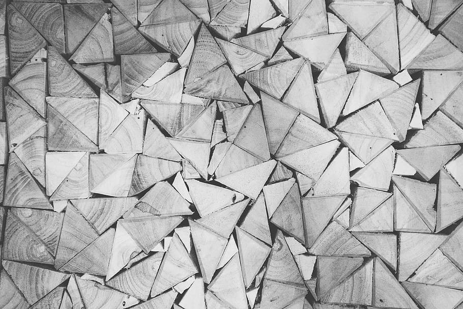 Triangular Cut Woods, black-and-white, design, geometric, pattern HD wallpaper