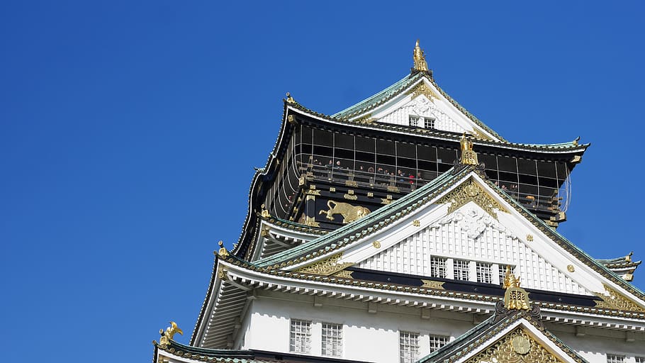 japan, ōsaka-shi, osaka castle, skies, osakacastle, sky, beautiful, HD wallpaper
