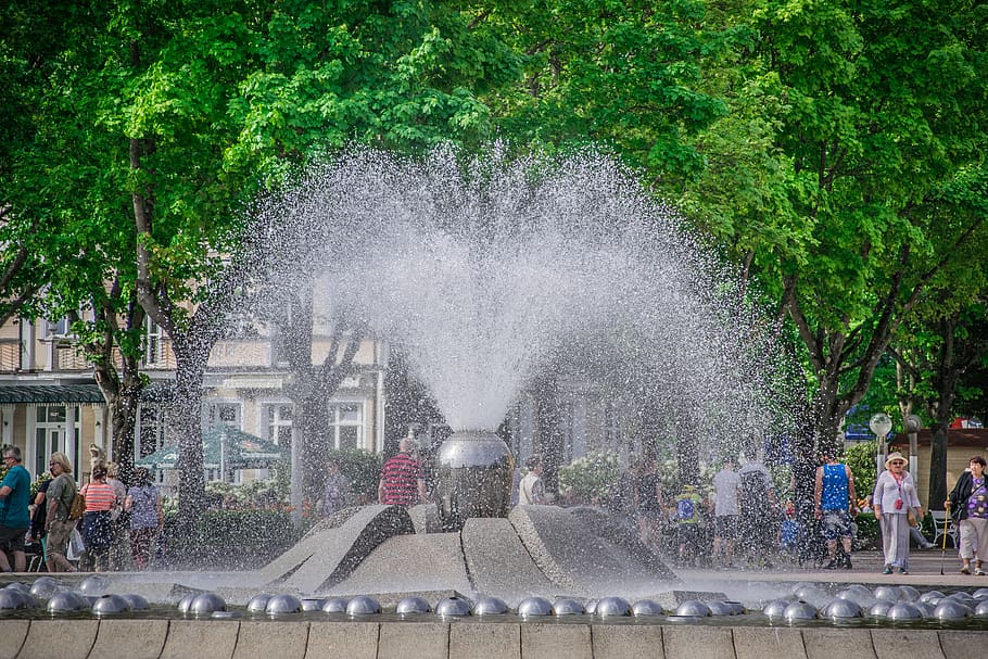 fountain, water, park, gushing, architecture, spraying, plant HD wallpaper